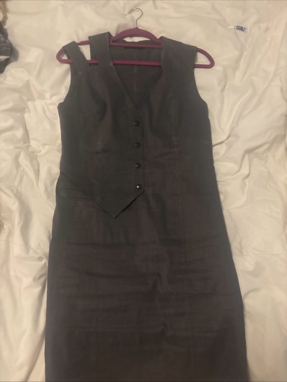 Sarah Pacini Asymmetrical Button-Front Sheath Dress in Charcoal Gray